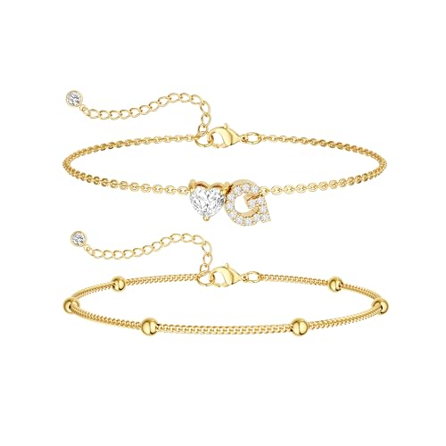 Image of NECOCY Initial Heart Diamond Anklets for Women Waterproof, Non Tarnish 14k Gold Plated Letter Ankle Bracelets Dainty, Summer Beach Bikini Jewelry Gifts for Women