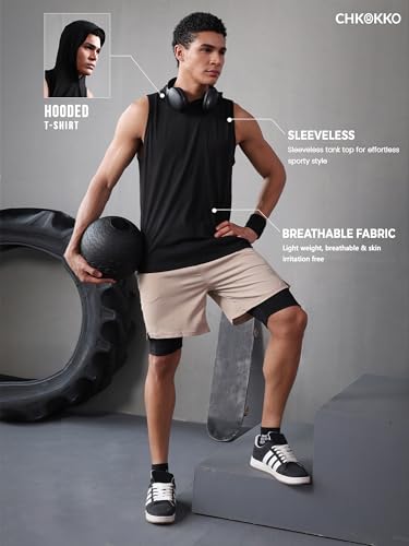 Image of CHKOKKO Sleeveless Hooded T Shirts Gym Vest for Men Workout Solid Premium Cotton Blend Tank Top for Man Running Vest Sando Gym Wear Lightweight Breathable Casual Summer Wear Boys