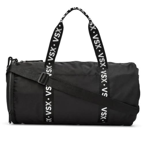 Victoria's Secret VSX Bolsa esportiva preta – alças com logotipo, bolsos com zíper, bolsa noturna esportiva de viagem na academia