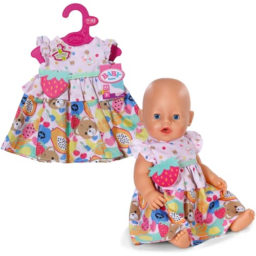 BABY born Sukienka owocowa, uroczy strój z paskiem z klamrą truskawkową dla lalek 43 cm, 838303 Zapf Creation