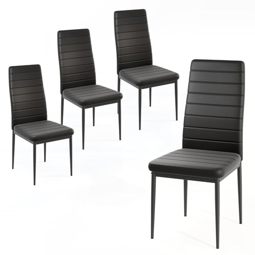 COSTWAY Lot de 4 Chaise de Salle à Manger en Cuir Synthétique, Chaise Moderne, Pieds en Métal, Dossier Haut, Chaises Rembourrées pour Salon, Restaurant,...