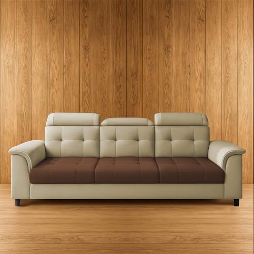 Image of Casaliving Ella 3 Seater Sofa Set for Living Room (Cream Brown Colour Fabric) Premium Fabric Sofa