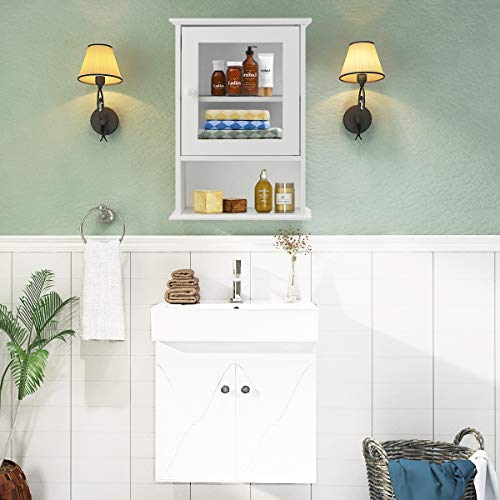 Armario de baño Casart para pared, armario pequeño para medicamentos con puerta de vidrio templado y estante ajustable, almacenamiento de 3 niveles sobre el inodoro para cocina y lavandería, 14 x 20 pulgadas, blanco miniatura 2