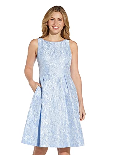 Adrianna Papell Women's Pearl Trimmed Jacquard Dress, Elegant Sky Multi, 12