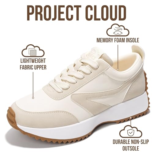 Image of Project Cloud Womens Sneakers - Memory Foam Insole and Lightweight Spring Shoes - Non-Slip Lace Up Trendy Shoes - Fashion Sneakers for Women 2026