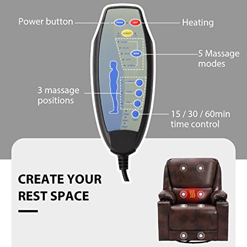 Yoconyo Pu Leather Recliner Chair With Heated Massage Ergonomic Lounge Modern Rocker 360 Degree Swivel Single Sofa Seat With Drink Holders For Living Room Home (Brown) #TOP4