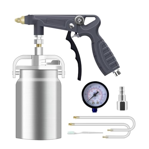 Image of Undercoating Spray Gun with Suction Feed Cup & 360Straight Spray Hoses, Fluid Film Spray Gun for Truck Bed Liner Coating, Rubberized Undercoat, Rust Proofing,Silver