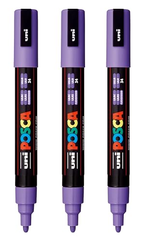 Image of posca PC-5M Water-Based Paint Markers, Reversible Medium Tip (1.8-2.5mm), Lilac, 3 Count