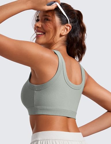 Image of CRZ YOGA Ribbed U Neck Sports Bras | Medium Support, Removable Pads, Casual, Wide Straps, for Women