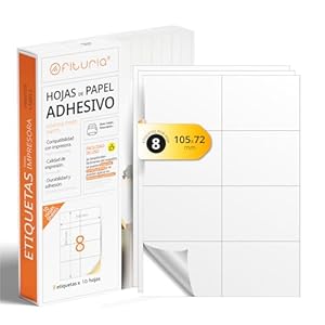 Feuilles A4 d'Étiquettes Adhésives Blanches, Créez vos Autocollants Personnalisés toute Surface, Papier A4 Adhésif Sécurisé, Étiquette Adhésive à Imprimer - Ofituria (8 par feuille, 10 feuilles)