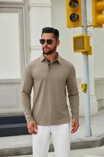 COOFANDY Mens Long Sleeve Polo Shirts Button Casual Tee Collared Work Pullover Shirts2