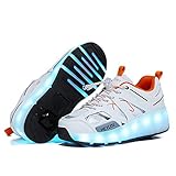 XIANGHAIKUI Unisex Kinder LED mit Rollen Sneaker Leuchtend Freizeit Outdoor Sportschuhe USB Aufladen 7 Farbe Blinking Farbwechsel Einzelrad Skateboardschuhe LED Gymnastik Schuhe Junge Mädchen