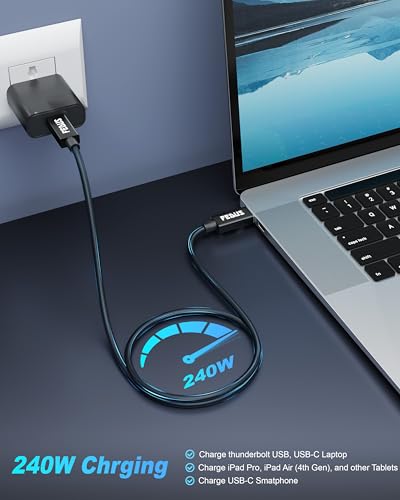 Image of FEDUS USB 4 Thunderbolt 4 Cable 40Gbps 240W [8K@60Hz 4K@144Hz] 100W PD 3.1 Fast Charging Type C To C Display Compatible With iPhone 15 Pro, Macbook, Egpu, SSD 2M, Black