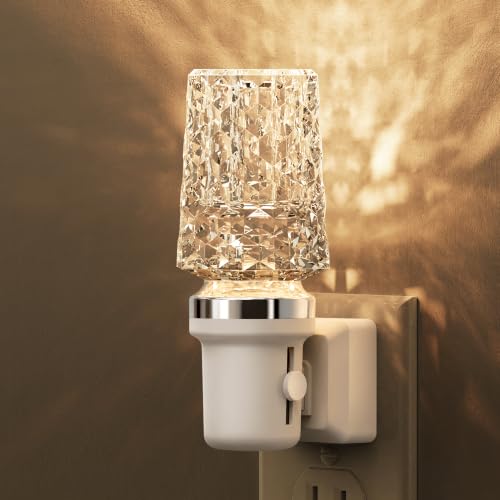 Image of L LOHAS LED Night Light, Dimmable Night Lights Plug into Wall, Light Sensor | Automatic Nightlights Plug in, 3000K LED Acrylic Nightlight, Crystal Decorative, Hallway Bedroom Bathroom [White Base,1 Pack]