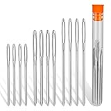 Benlay 12 Stück/3 Größen Stopfnadeln mit Großem Öhr, Stahl Sticknadeln mit Nadeleinfädler, Sticknadeln Stumpf, Gobelinnadel mit transparenter Flasche zum Stricken und Nähen (Silber)