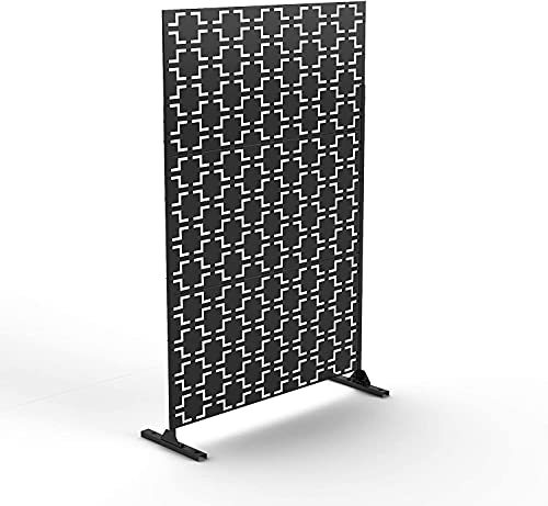Poshions Divideur d'écran de confidentialité décoratif avec support, protection d'écran de jardin, découpe au laser précise, matériau en métal, carré, noir, 47,2" x 76" Cover