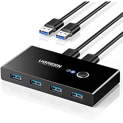 UGREEN USB 3.0 Switch Selector 2 Computers Share 4 USB Ports USB Switcher USB for PC Laptop Keyboard Mouse Printer Scanner One Button Switch Adapter with 2 Pack USB 3.0 Cables