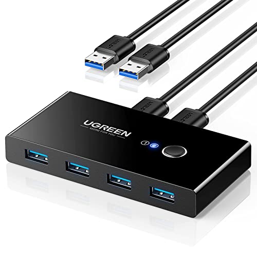 UGREEN USB 3.0 Switch, 2 Computers Sharing 4 Ports USB Peripheral Switcher Adapter Box Selector for PC, Printer, Scanner, Mouse, Keyboard with One-Button Swapping by UGREEN - Used condition - CA$23.43