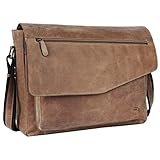 TUSC Triton Hellbraun Leder Tasche Laptoptasche bis 17 Zoll Herren Umhängetasche Aktentasche Schultertasche für Büro Notebook Messenger Bag Laptop iPad, Größe- 41x31x12 cm