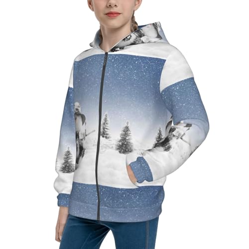 Snowman And Christmas Tree Kids Pullover Hoodies Boys Zip Up Sweatshirts Girls Athletic Clothes with Pocket