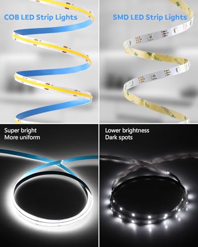 Image of Aclorol COB LED Strip Light 32.8FT 24V Cold White 6000K Dimmable Brightness | Flexibel LED Tape Lights with Power Supply and Remote, Dotless Light Strip for Kitchen Cabinet Mirror DIY Lighting Project