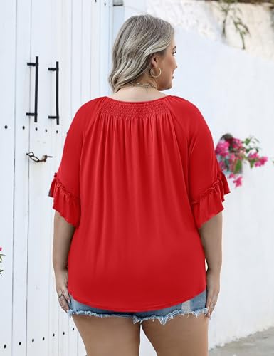 Image of Micoson Womens Plus Size Tops 3 /4 Ruffle Sleeve Crewneck Pleated Shirts