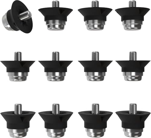 Elegance & You World Cup Metal-Tipped Replacement Football Studs, Screw Studs Football Boots, Prevents Slipping, 5mm Screw Thread, Conical Shape, Black, 12 Pack- (13/16mm)