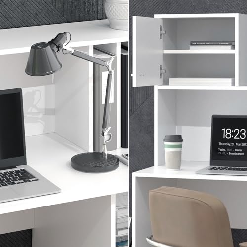 Bureau blanc 115x55cm avec rangement Vicco Alwin double porte