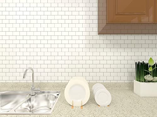 Longking 10-Sheet Peel And Stick Tile For Kitchen Backsplash, 12X12 Inches Off White Subway Tile With Grey Grout #TOP7