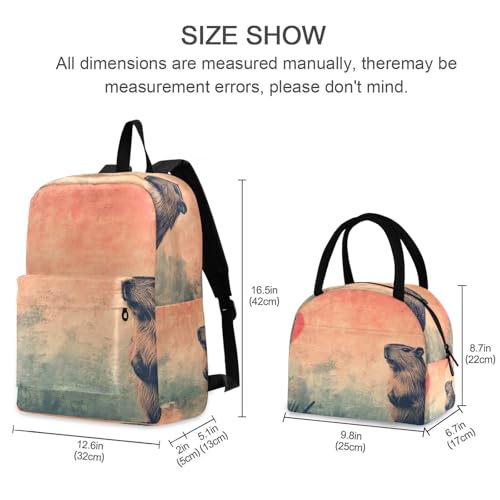 Heart Capybara Valentine Print Backpack Set with Lunch Bag, Large Capacity Travel Backpacks and Lunch Box Insulated for Commute Hiking Picnic2