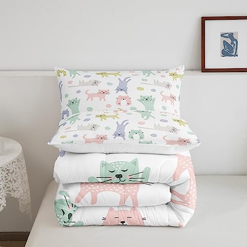 Image of Feelyou Cat Comforter Queen Size, Cute Kitten Cat Comforter Set Colorful Cat Animals Comforter Set for Kids Toddler Kawaii Pet Cats Duvet Set Microfiber Quilt Set