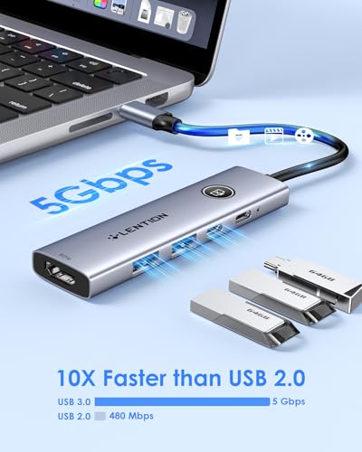 Hub USB-C con Tipo C 3.0, USB-A 3.0, HDMI 4K@60Hz, Ricarica PD da 100 W, Pulsante di Controllo della Privacy per Lo Schermo HDMI, Compatibile con MacBook Pro, iPad Pro, iPhone 16, Dell XPS - Hub USB - Immagine 4