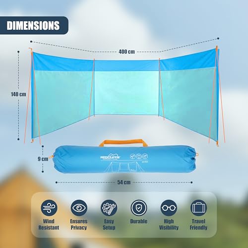 GEEZY Blue Windbreak with Accessories – Fiberglass Poles, High-Visibility Guy Lines, Travel Bag – Wind & Sun Protection for Camping, Beach, Tents, Caravans, Gardens – Camping & Beach Essential - Image 4