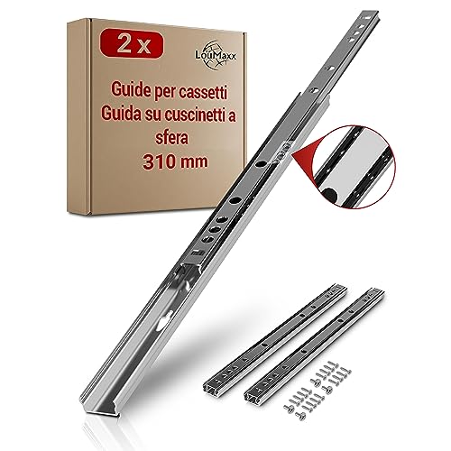 LouMaxx Set di 2 guide per cassetti da 310 mm, 17 mm, guide per cassetti, guide scorrevoli, cassetti di alta qualità, facili da montare
