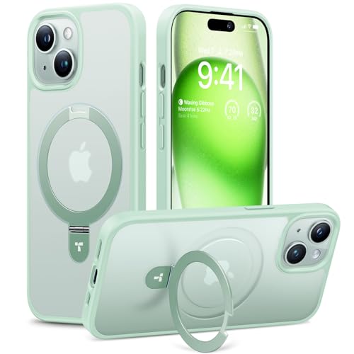 TORRAS Ultra Magnetic Ostand for iPhone 15 Case [Fit for MagSafe] [Sturdy Stand & Ring Holder] Military-Grade Shockproof Matte Anti-Scratch Slim Protective Kickstand Phone Case for iPhone 15, Green