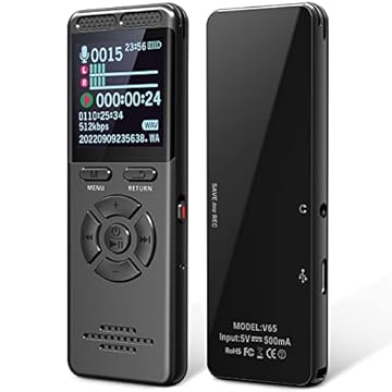 Koutonnly Gravador de voz de 64 GB com reprodução, gravador de áudio USB-C com tela colorida, redução de ruído de 7 níveis e proteção por senha, gravador ativado por voz para palestras, reuniões e