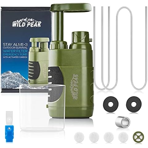 Wild Peak Stay Alive-3 Outdoor Tactical 4-Stage Water Filter Emergency Pump with Activated Carbon for Survival, Camping, Hiking, Climbing, Backpacking (5000 Liters) Cover