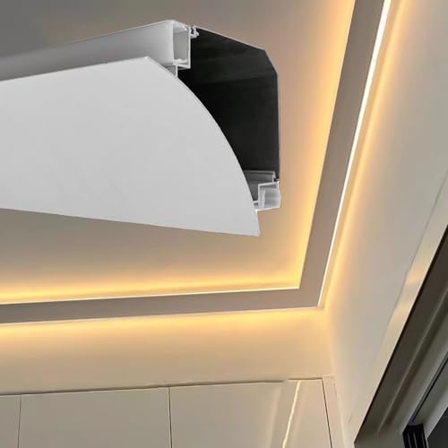 Oracra Crown Moulding V Shape Crown Molding Indirect Lighting, 50 30 26 15 10 8 6 5 Ft Aluminum Profile Corner Channel with Cover, Double Side Led Strip Lighting Track(1.7m(5.5ft))