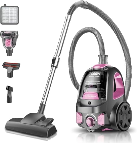 PKUYIE Canister Vacuum Cleaner, 40Kpa 1600W Cyclon Power Bagless Canister