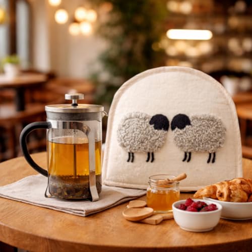 Image of Glaciart One Wool Felt French Press Cozy | Coffee Pot Cover for French Press | Handmade Natural Wool Coffee Pot Cover | Keeps Coffee Hot up to 2 Hours | Gift for Coffee Lovers