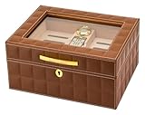 Cigar Humidor Household Supplies Leather Cedar Humidifier with Hygrometer Living Room Coffee Table Desktop Study Room Office Portable Cigar, (Color : Brown, Size : 32.5 * 24.5 * 12.5cm)