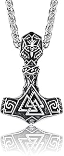 JeryWe Mjolnir Necklace Stainless Steel Viking Jewellery for Men Women Mjolnir Pendant Necklace Viking Hammer Necklace Vintage Thor Miljonir Necklace 24"