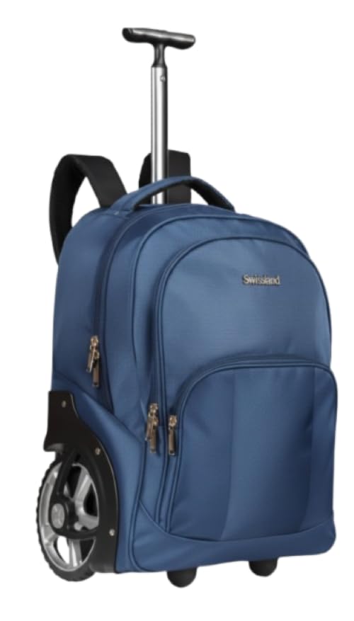 Mochila Com Rodas Grandes, Alça de Alumínio, para Escola, Viagem e Faculdade, Super Espaçosa e Reforçada Impermeavel (Azul Marinho)