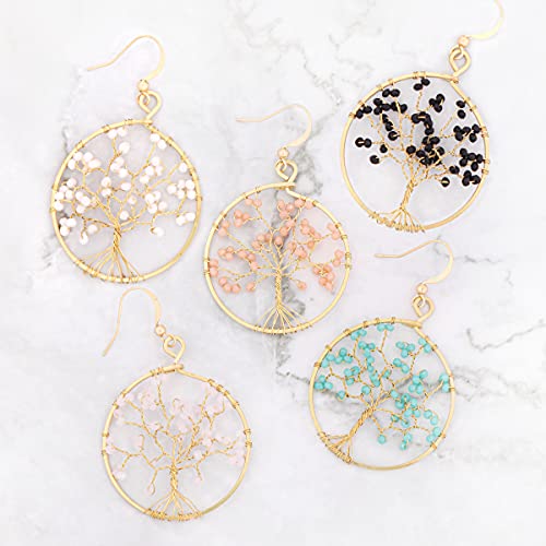 Bohemian Beaded Statement Earrings - Lightweight Sparkly Crystal Round Dangle Drop, Multi Color Rainbow Circle Hoops2