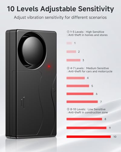 110dB Car Alarm System, Anti-Theft Vibration Alarm with 10 Levels Sensitivity Adjustable, Vehicle Anti-Theft Car Device, Wireless Remote Anti Theft Device for Motorcycle, E-Bike, Car, Truck, RV - Thumbnail 3