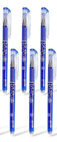 Image of 6 Pcs Fine Tip Erasable Gel Pens Blue Ink | Retractable Rollerball Friction Pens | Smooth Writing 0.5mm & 0.35mm Nib with Attached Magic Wipe Eraser | Set of Erasable Ink Pens
