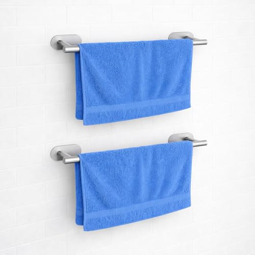 Image of JIALTO 16 Inch Self-Adhesive Bathroom Towel Holder | Wall Mounted Towel Hanger For bathroom clothes hanger | No-Drill Hand Towel Rack for Bathroom Towel Stand & Kitchen Towel Bar (Silver, Pack Of - 2)
