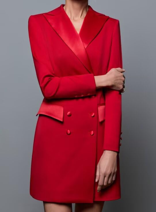 Blazer Dress for Women Double Breasted Peak Lapel Bodycon Women's Casual Long Sleeve Solid Suit Skirt for Business2