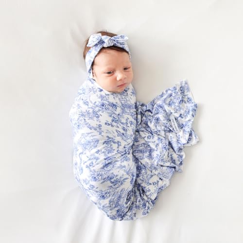 Image of Posh Peanut Swaddle Blanket & Headband Set - Viscose from Bamboo Stretchy Baby Swaddle for Newborn Girls, Receiving Blanket or Nursing Cover (Briar)