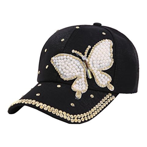 Highpot Women's Bling Rhinestone Butterfly Baseball Cap Adjustable Hip Hop Hat (Black) Cover